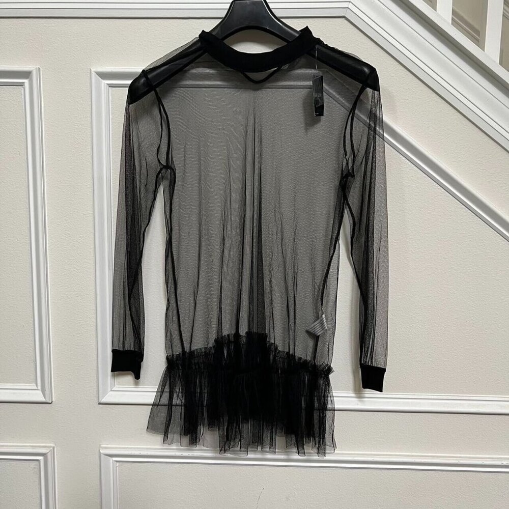 Forever 21 Black Sheer Mesh Peplum Frill Ruffle Layering Goth Punk Sz S Dress